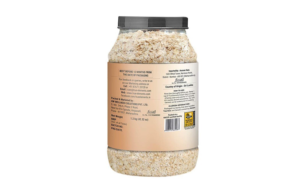 True Elements Whole Instant Oats    Plastic Jar  1.2 kilogram